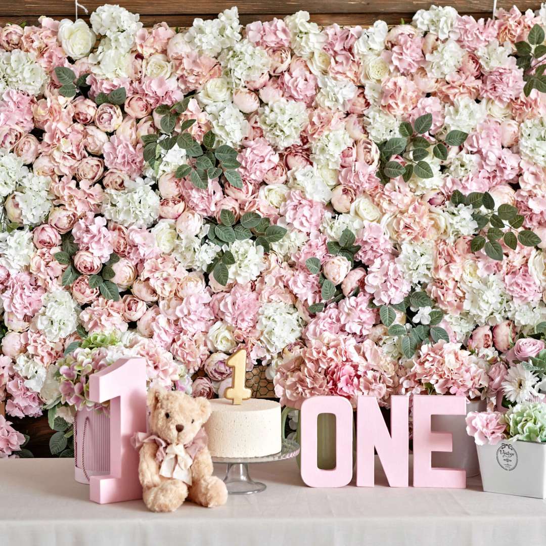 One year party decor. Happy birthday background.